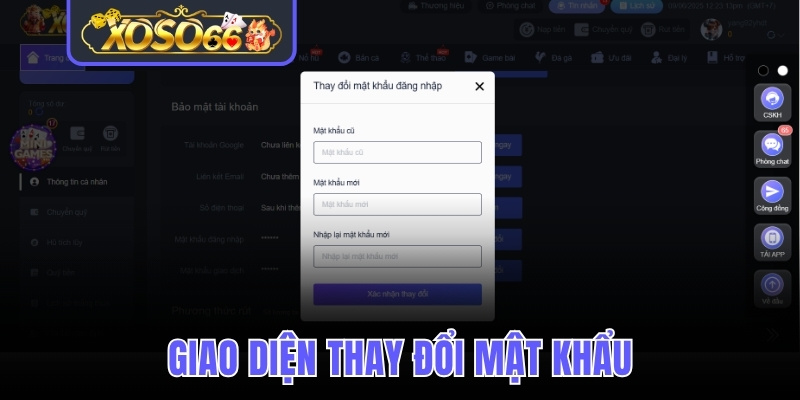 Giao diện thay đổi mật khẩu