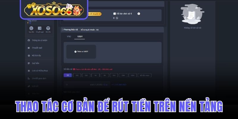 Thao tác cơ bản để rút tiền trên nền tảng